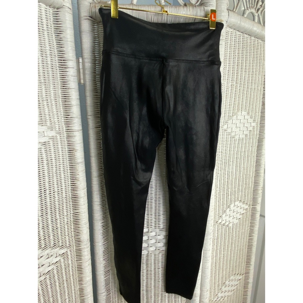 Spanx Faux Leather Leggings Black High Rise Shaping Pull-On‎ Size L Petite